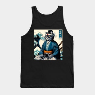 Vaporwave Samurai Cat Great Wave Off Kanagawa Tank Top